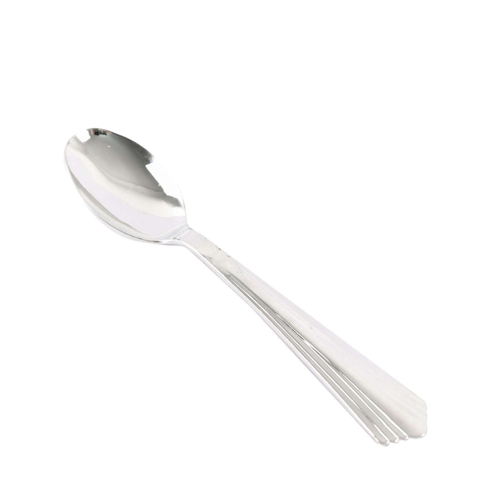 25 - Pack Plastic Spoons Silver Heavy Duty with Fluted Handles - Reliable Disposable Cutlery 7" - Bell Racket Store