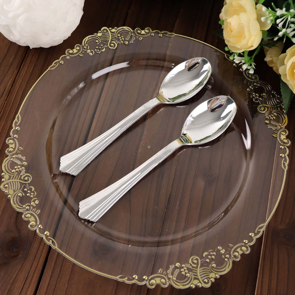 25 - Pack Plastic Spoons Silver Heavy Duty with Fluted Handles - Reliable Disposable Cutlery 7" - Bell Racket Store