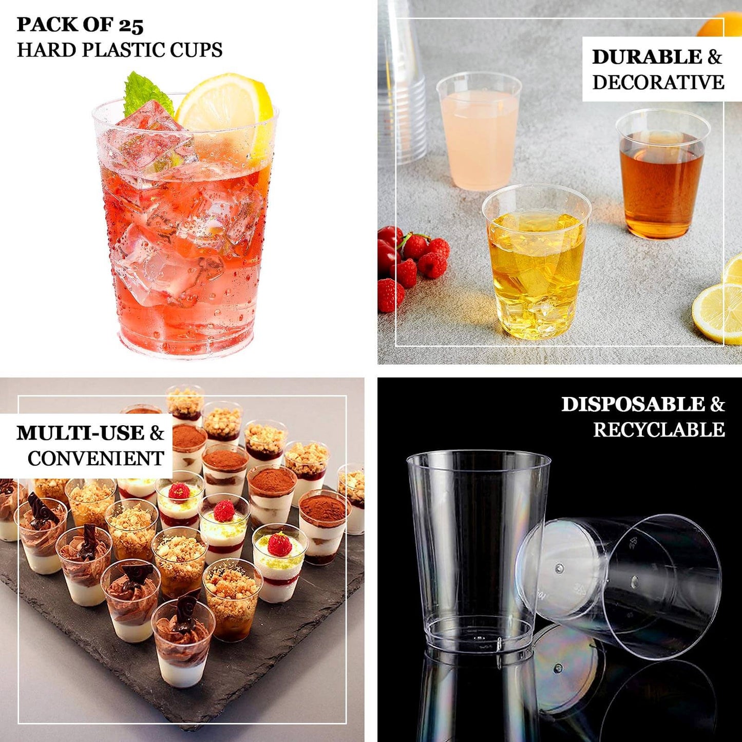25 - Pack Plastic Tumbler Cups Clear - Stylish Disposable Party Glasses 10oz - NestOCart