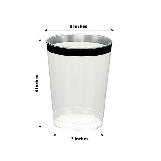 25 - Pack Plastic Tumbler Cups Clear with Black Rim - Stylish Disposable Party Glasses 10oz - Bell Racket Store