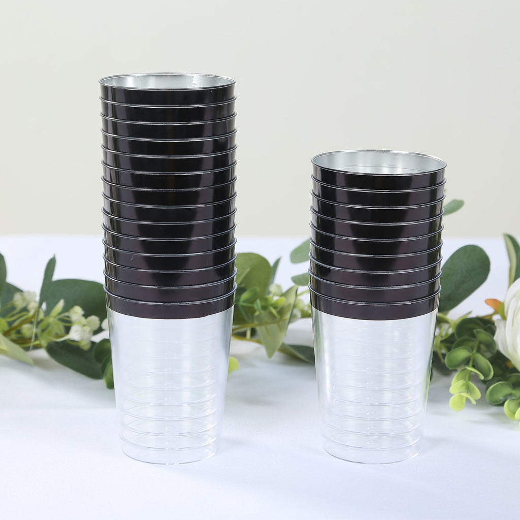 25 - Pack Plastic Tumbler Cups Clear with Black Rim - Stylish Disposable Party Glasses 10oz - Bell Racket Store