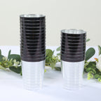 25 - Pack Plastic Tumbler Cups Clear with Black Rim - Stylish Disposable Party Glasses 10oz - Bell Racket Store