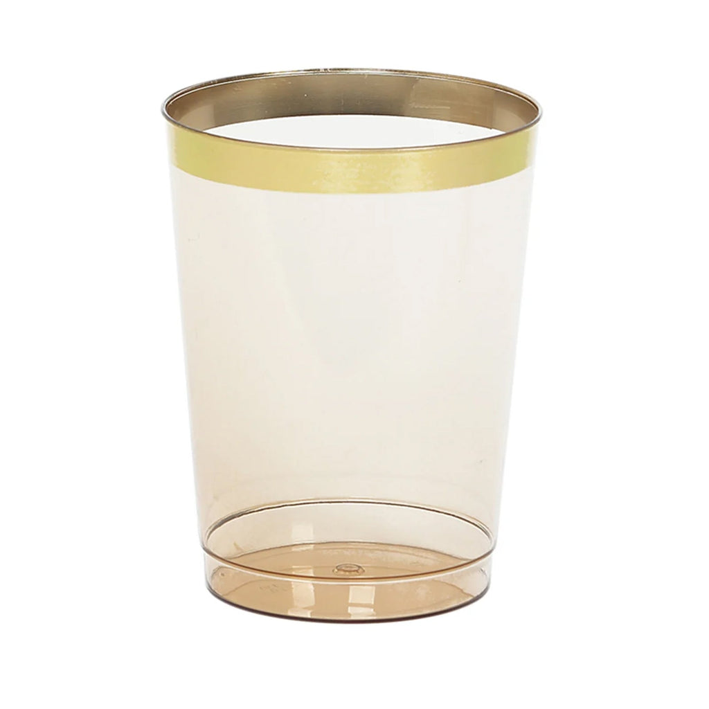 25 - Pack Plastic Tumbler Cups Transparent Amber Gold with Gold Rim - Stylish Disposable Party Glasses 10oz - Bell Racket Store