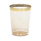 25 - Pack Plastic Tumbler Cups Transparent Amber Gold with Gold Rim - Stylish Disposable Party Glasses 10oz - Bell Racket Store