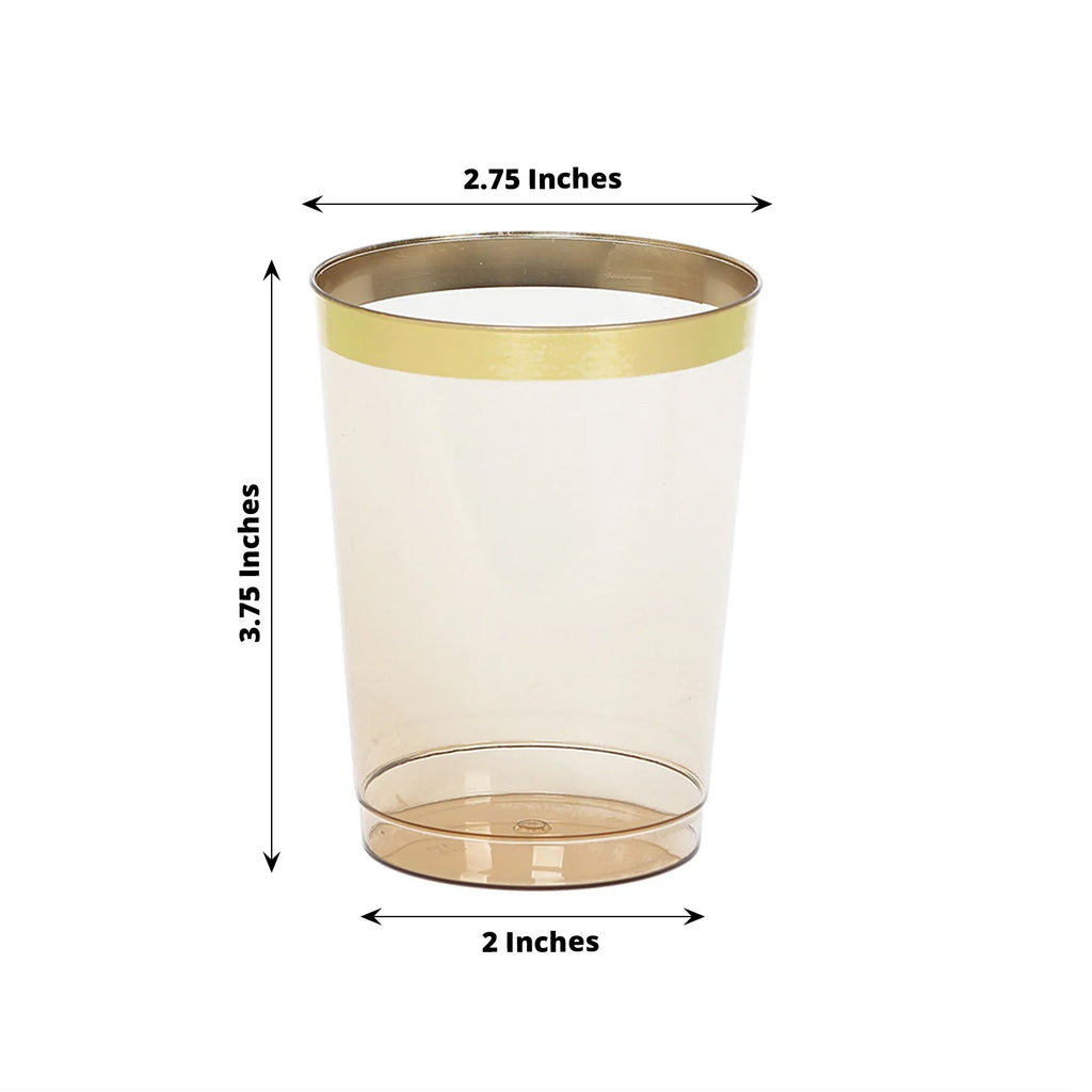 25 - Pack Plastic Tumbler Cups Transparent Amber Gold with Gold Rim - Stylish Disposable Party Glasses 10oz - Bell Racket Store