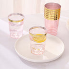 25 - Pack Plastic Tumbler Cups Transparent Blush with Gold Rim - Stylish Disposable Party Glasses 10oz - Bell Racket Store