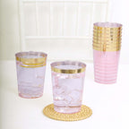 25 - Pack Plastic Tumbler Cups Transparent Blush with Gold Rim - Stylish Disposable Party Glasses 10oz - Bell Racket Store