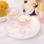 25 - Pack Plastic Tumbler Cups Transparent Blush with Gold Rim - Stylish Disposable Party Glasses 10oz - Bell Racket Store