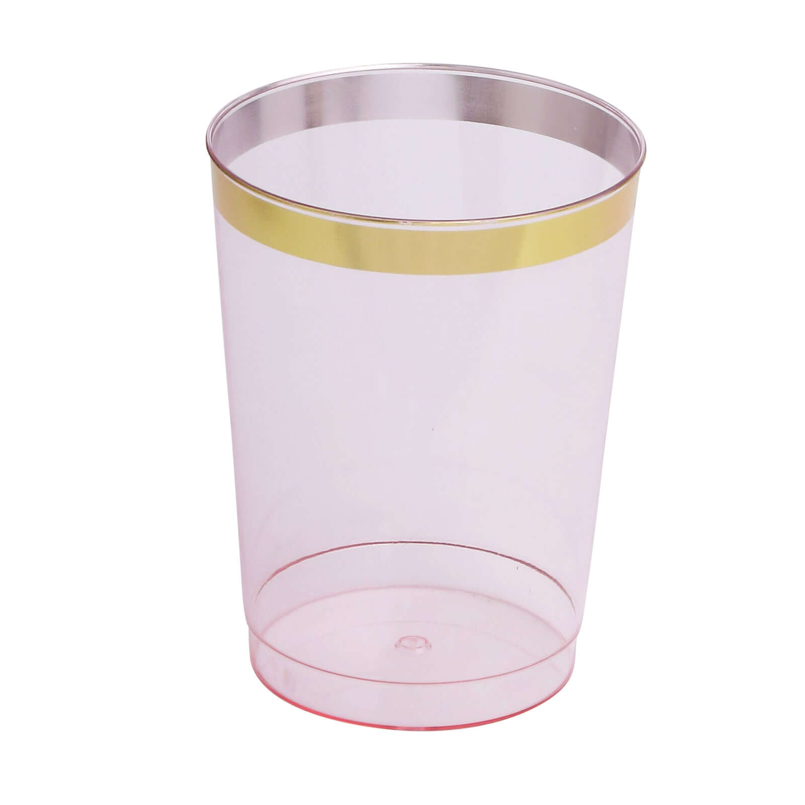 25 - Pack Plastic Tumbler Cups Transparent Blush with Gold Rim - Stylish Disposable Party Glasses 10oz - Bell Racket Store