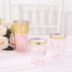 25 - Pack Plastic Tumbler Cups Transparent Blush with Gold Rim - Stylish Disposable Party Glasses 10oz - Bell Racket Store
