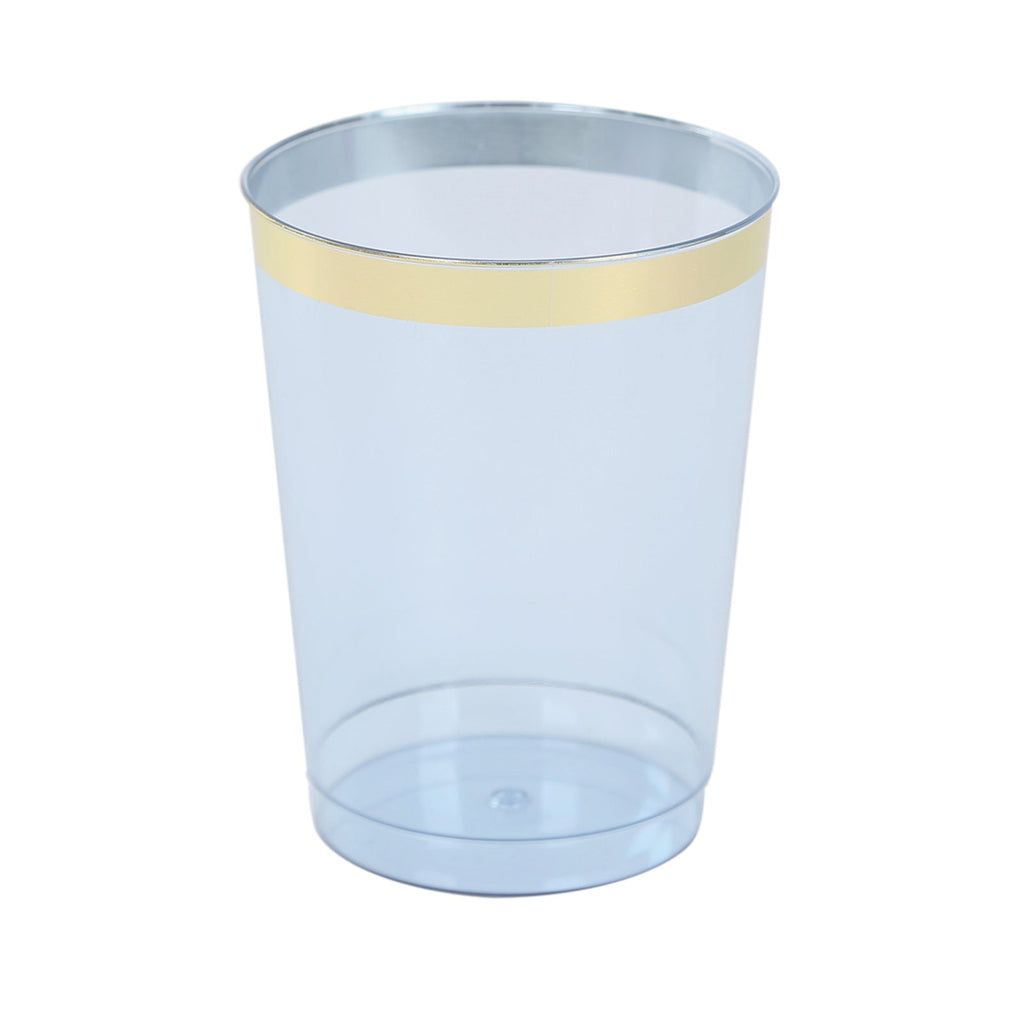 25 - Pack Plastic Tumbler Cups Transparent Dusty Blue with Gold Rim - Stylish Disposable Party Glasses 10oz - Bell Racket Store