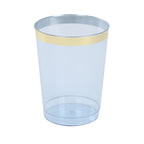 25 - Pack Plastic Tumbler Cups Transparent Dusty Blue with Gold Rim - Stylish Disposable Party Glasses 10oz - Bell Racket Store