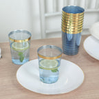 25 - Pack Plastic Tumbler Cups Transparent Dusty Blue with Gold Rim - Stylish Disposable Party Glasses 10oz - Bell Racket Store