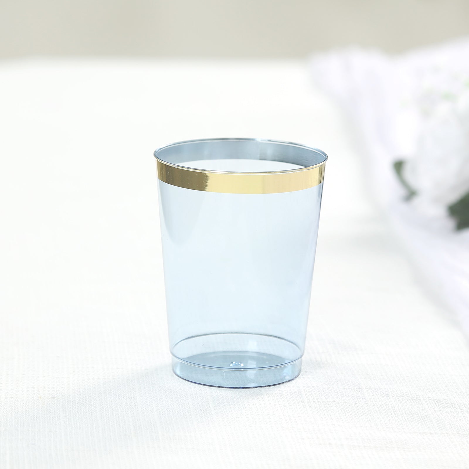 25 - Pack Plastic Tumbler Cups Transparent Dusty Blue with Gold Rim - Stylish Disposable Party Glasses 10oz - Bell Racket Store