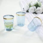 25 - Pack Plastic Tumbler Cups Transparent Dusty Blue with Gold Rim - Stylish Disposable Party Glasses 10oz - Bell Racket Store