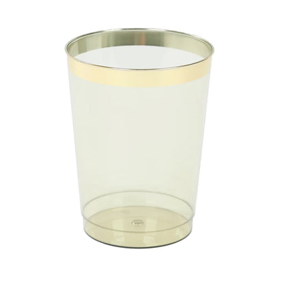 25 - Pack Plastic Tumbler Cups Transparent Dusty Sage Green with Gold Rim - Stylish Disposable Party Glasses 10oz - Bell Racket Store