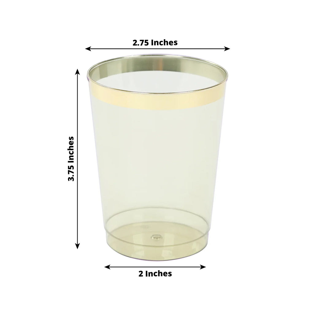 25 - Pack Plastic Tumbler Cups Transparent Dusty Sage Green with Gold Rim - Stylish Disposable Party Glasses 10oz - Bell Racket Store