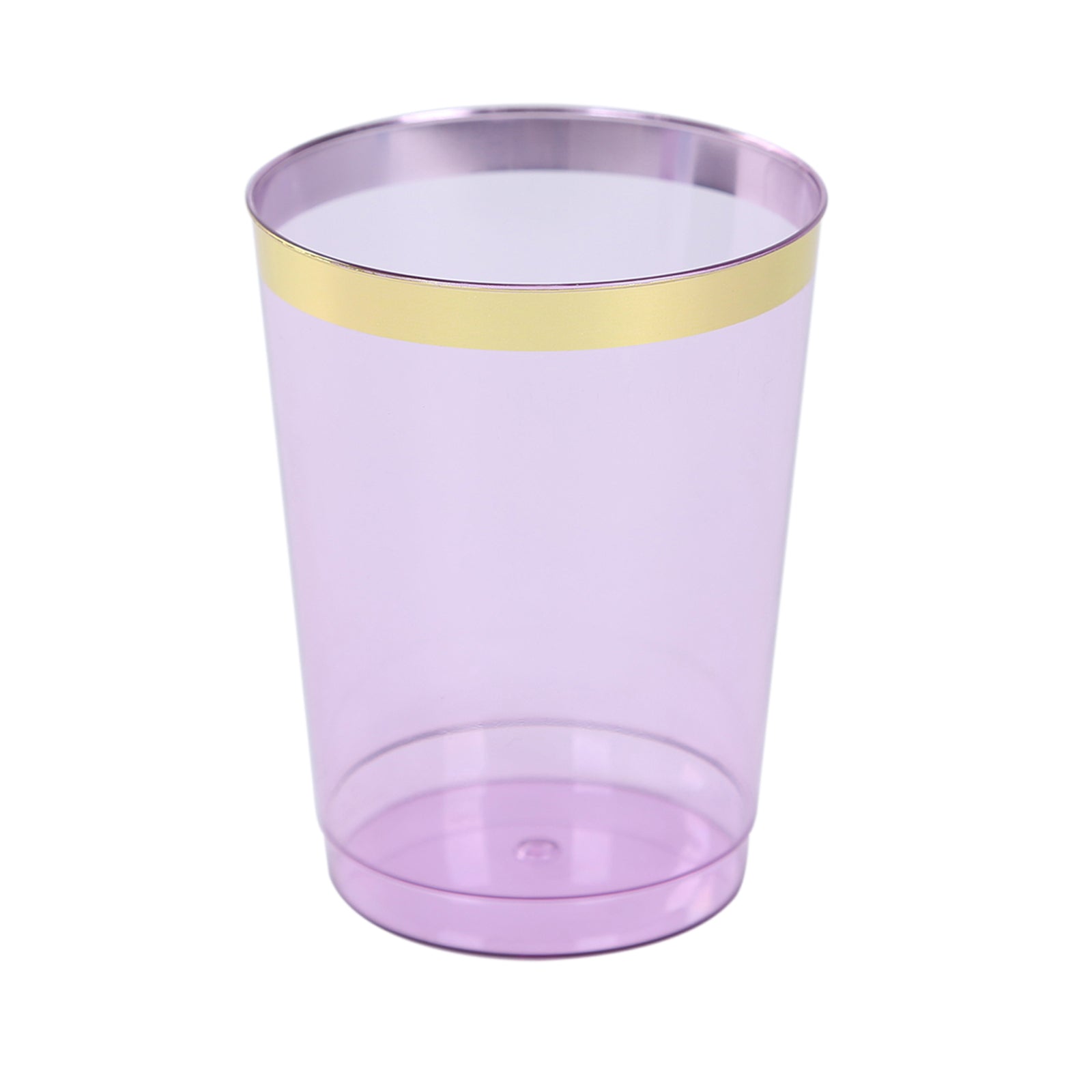 25 - Pack Plastic Tumbler Cups Transparent Purple with Gold Rim - Stylish Disposable Party Glasses 10oz - Bell Racket Store