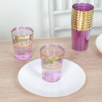 25 - Pack Plastic Tumbler Cups Transparent Purple with Gold Rim - Stylish Disposable Party Glasses 10oz - Bell Racket Store