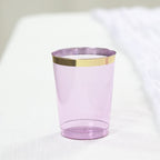 25 - Pack Plastic Tumbler Cups Transparent Purple with Gold Rim - Stylish Disposable Party Glasses 10oz - Bell Racket Store