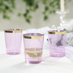25 - Pack Plastic Tumbler Cups Transparent Purple with Gold Rim - Stylish Disposable Party Glasses 10oz - Bell Racket Store