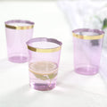 25 - Pack Plastic Tumbler Cups Transparent Purple with Gold Rim - Stylish Disposable Party Glasses 10oz - Bell Racket Store