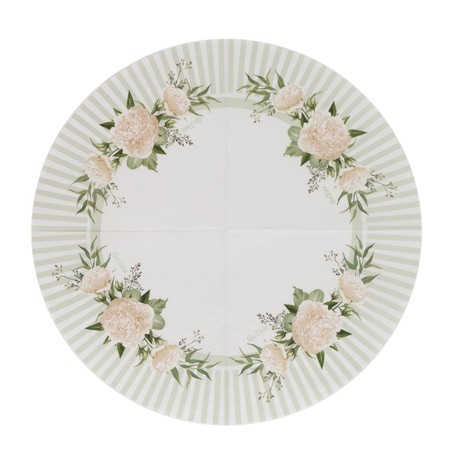 25 - Pack Round Paper Cocktail Napkins with Floral Lined Pattern White/Sage Green - Disposable 2 Ply Beverage Napkins 6"x6" - Bell Racket Store
