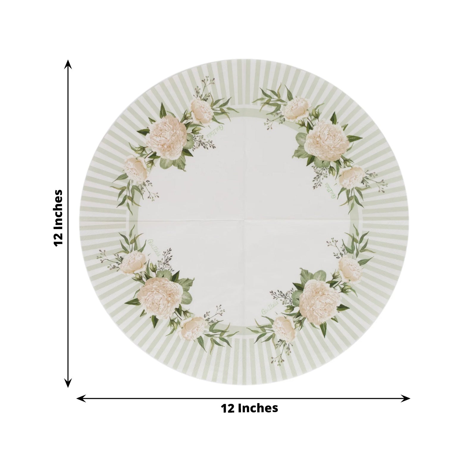 25 - Pack Round Paper Cocktail Napkins with Floral Lined Pattern White/Sage Green - Disposable 2 Ply Beverage Napkins 6"x6" - Bell Racket Store
