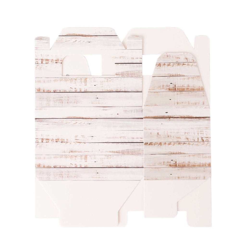 25 Pack Rustic White Candy Gift Tote Gable Boxes With Wood Plank Pattern, Party Favor Treat Boxes - 4"x2.5"x4.5" - Bell Racket Store