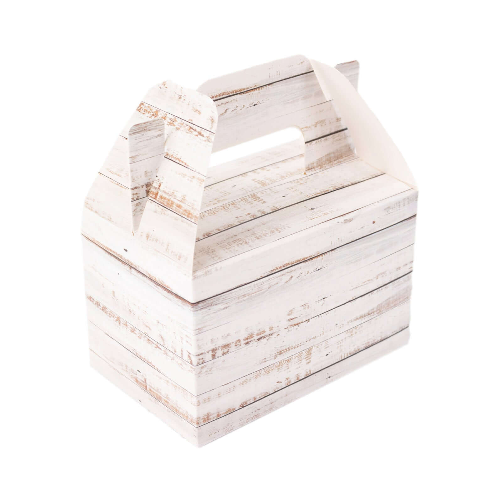 25 Pack Rustic White Candy Gift Tote Gable Boxes With Wood Plank Pattern, Party Favor Treat Boxes - 4"x2.5"x4.5" - Bell Racket Store