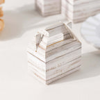 25 Pack Rustic White Candy Gift Tote Gable Boxes With Wood Plank Pattern, Party Favor Treat Boxes - 4"x2.5"x4.5" - Bell Racket Store