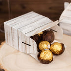 25 Pack Rustic White Candy Gift Tote Gable Boxes With Wood Plank Pattern, Party Favor Treat Boxes - 4"x2.5"x4.5" - Bell Racket Store