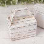 25 Pack Rustic White Candy Gift Tote Gable Boxes With Wood Plank Pattern, Party Favor Treat Boxes - 4"x2.5"x4.5" - Bell Racket Store
