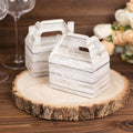 25 Pack Rustic White Candy Gift Tote Gable Boxes With Wood Plank Pattern, Party Favor Treat Boxes - 4"x2.5"x4.5" - Bell Racket Store