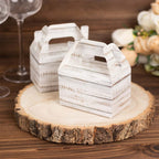 25 Pack Rustic White Candy Gift Tote Gable Boxes With Wood Plank Pattern, Party Favor Treat Boxes - 4"x2.5"x4.5" - Bell Racket Store