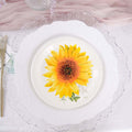 25-Pack Paper 7" Round Dessert Plates White with Sunflower Design - Disposable Salad Plates for Rustic Events & Garden Themes