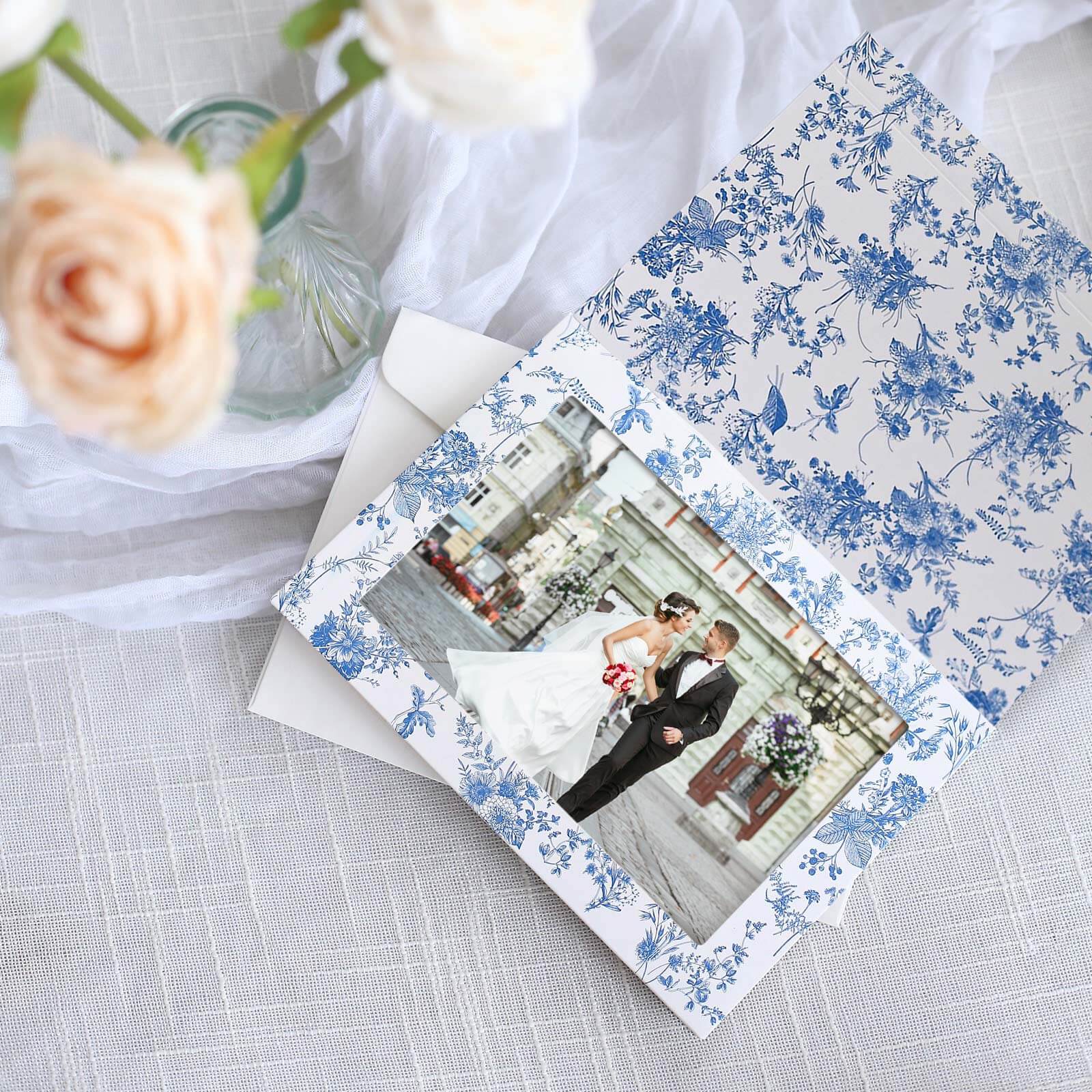 25 - Pack Thank You Cards White Blue French Toile Design with Envelopes - Picture Insert Invitation Cards for Parties & Milestones 3.5"x5.5" - Bell Racket Store