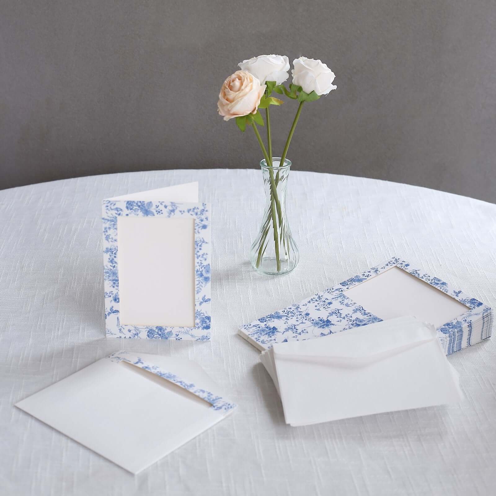 25 - Pack Thank You Cards White Blue French Toile Design with Envelopes - Picture Insert Invitation Cards for Parties & Milestones 3.5"x5.5" - Bell Racket Store