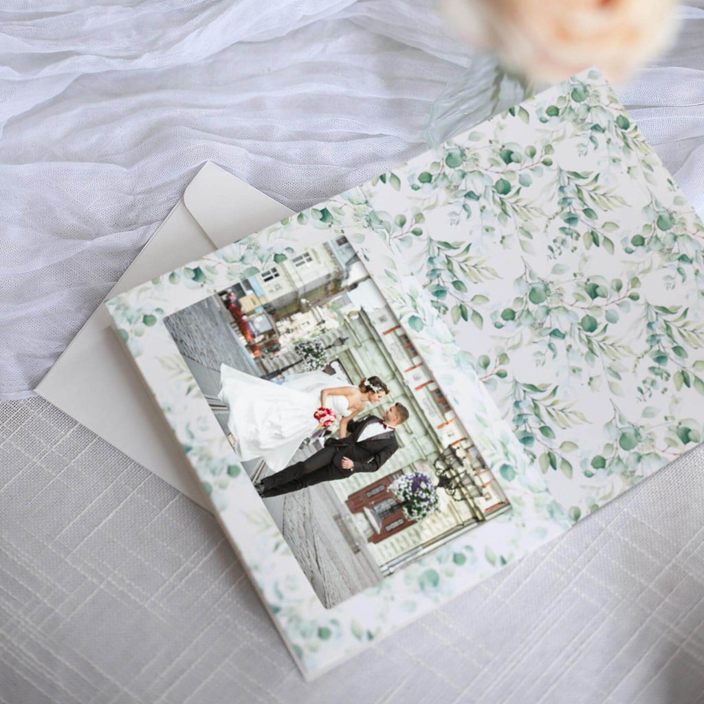 25 - Pack Thank You Cards White Green Eucalyptus Leaves Design with Envelopes - Picture Insert Invitation Cards for Parties & Milestones 3.5"x5.5" - Bell Racket Store