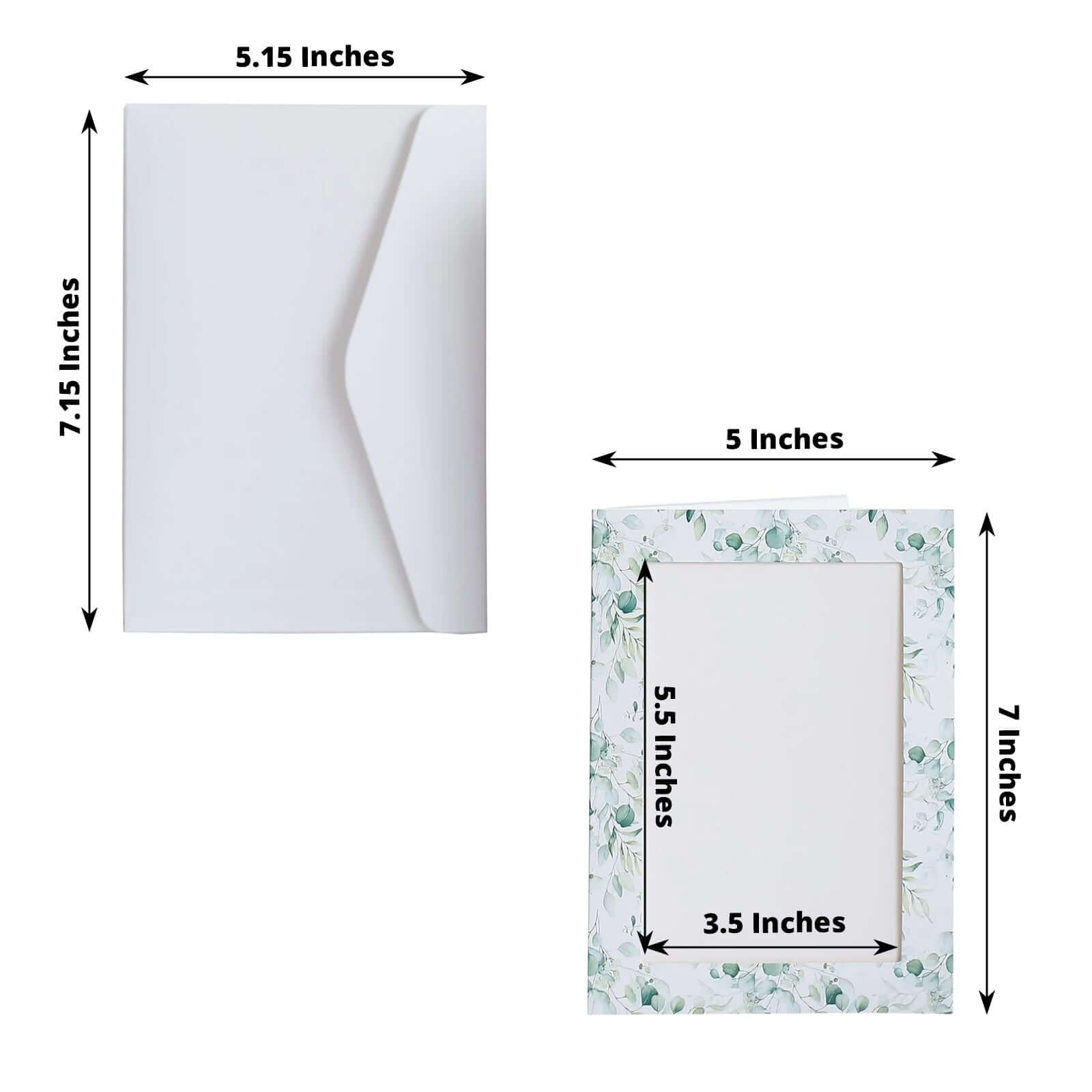 25 - Pack Thank You Cards White Green Eucalyptus Leaves Design with Envelopes - Picture Insert Invitation Cards for Parties & Milestones 3.5"x5.5" - Bell Racket Store