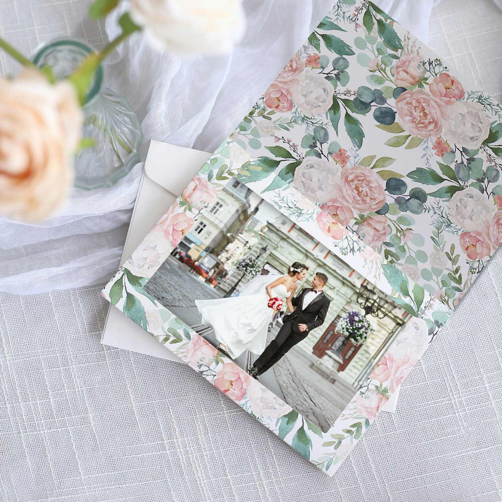 25 - Pack Thank You Cards White Pink Peony Floral Design with Envelopes - Picture Insert Invitation Cards for Parties & Milestones 3.5"x5.5" - Bell Racket Store