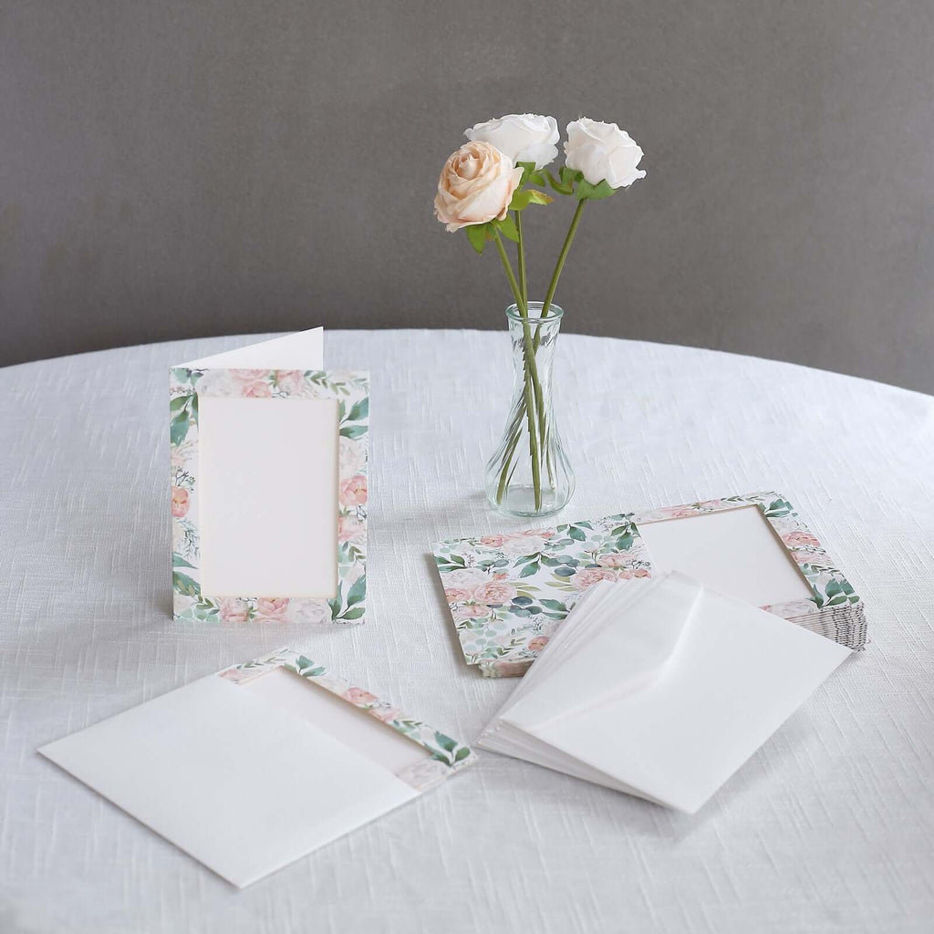 25 - Pack Thank You Cards White Pink Peony Floral Design with Envelopes - Picture Insert Invitation Cards for Parties & Milestones 3.5"x5.5" - Bell Racket Store