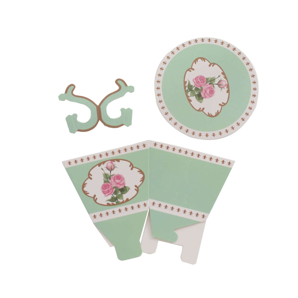 25 Pack Turquoise Mini Teacup and Saucer Party Favor Boxes with Rose Floral Print, Tea Time Candy Boxes - 4"x3" - Bell Racket Store