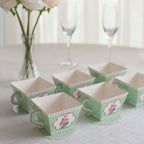 25 Pack Turquoise Mini Teacup and Saucer Party Favor Boxes with Rose Floral Print, Tea Time Candy Boxes - 4"x3" - Bell Racket Store