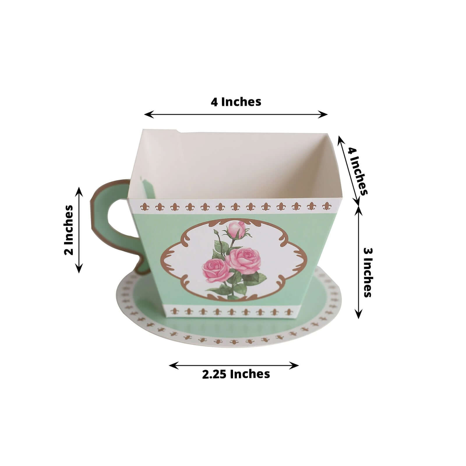 25 Pack Turquoise Mini Teacup and Saucer Party Favor Boxes with Rose Floral Print, Tea Time Candy Boxes - 4"x3" - Bell Racket Store