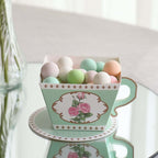 25 Pack Turquoise Mini Teacup and Saucer Party Favor Boxes with Rose Floral Print, Tea Time Candy Boxes - 4"x3" - Bell Racket Store