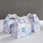 25 Pack White Blue Candy Gift Tote Gable Boxes in French Toile Pattern, Party Favor Treat Boxes - 6"x3.5"x7" - Bell Racket Store
