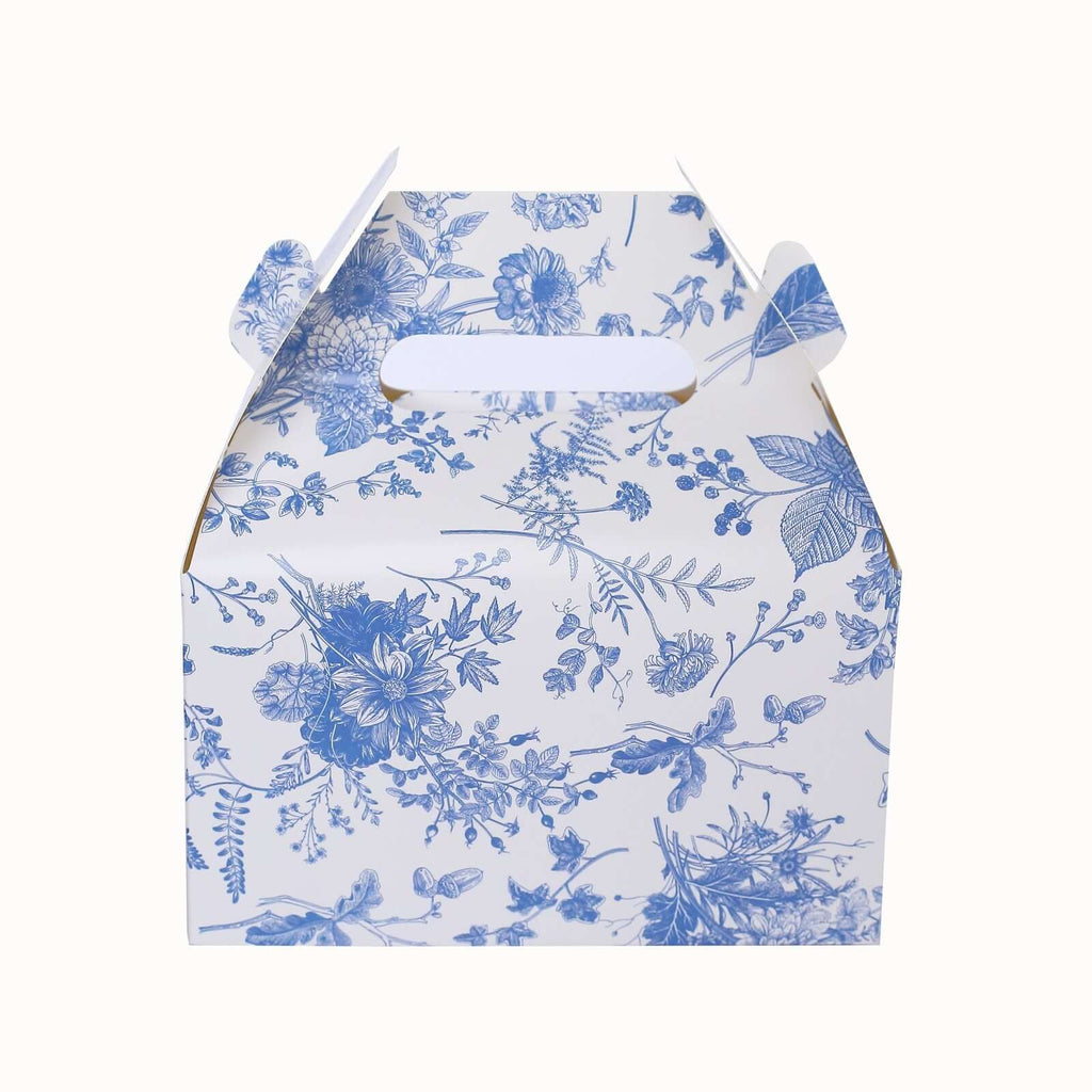 25 Pack White Blue Candy Gift Tote Gable Boxes in French Toile Pattern, Party Favor Treat Boxes - 6"x3.5"x7" - Bell Racket Store