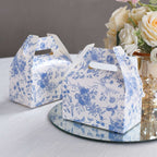 25 Pack White Blue Candy Gift Tote Gable Boxes in French Toile Pattern, Party Favor Treat Boxes - 6"x3.5"x7" - Bell Racket Store