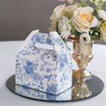 25 Pack White Blue Candy Gift Tote Gable Boxes in French Toile Pattern, Party Favor Treat Boxes - 6"x3.5"x7" - Bell Racket Store